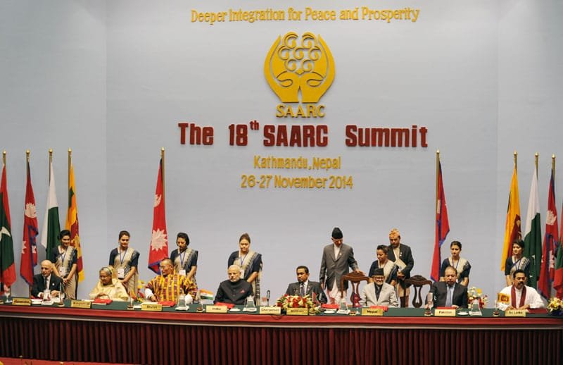 The Prime Minister, Shri Narendra Modi at the inaugural session of the 18th SAARC Summit, in Kathmandu, Nepal