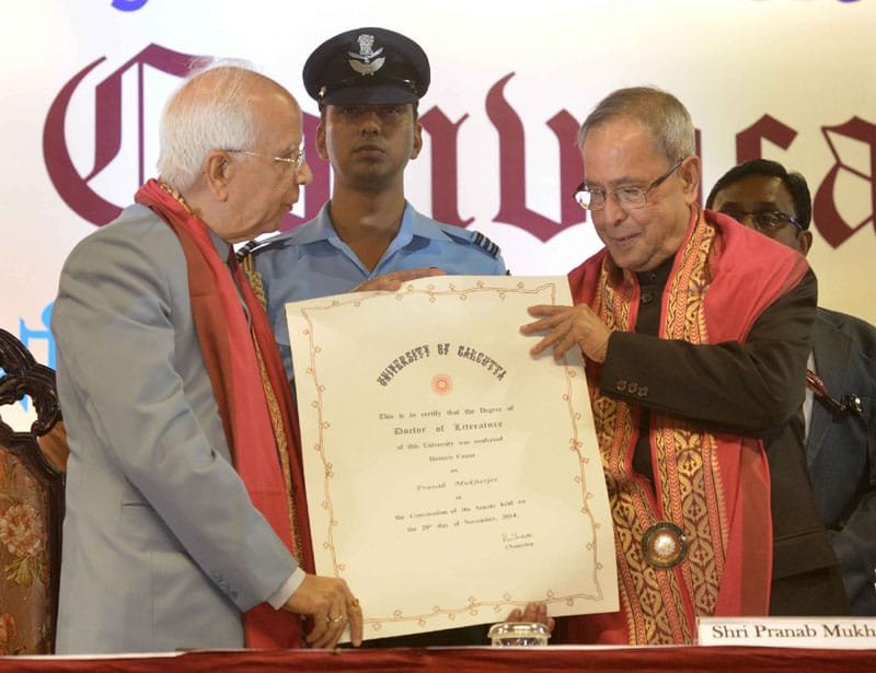 The President, Shri Pranab Mukherjee being conferred a D Litt/Law Degree...