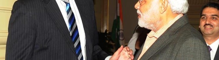 The Prime Minister, Shri Narendra Modi with the Australian cricketer Michael Kasprowicz at..