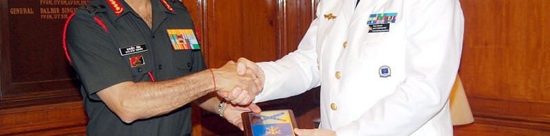 The Chief of Staff Swedish Navy, Rear Admiral Jan Thornqvist calls on the Chief of..