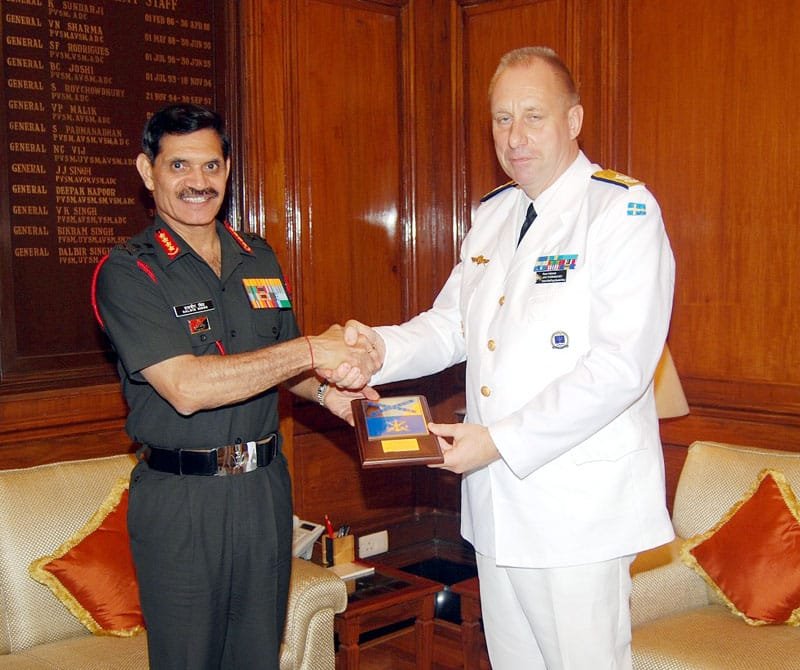 The Chief of Staff Swedish Navy, Rear Admiral Jan Thornqvist calls on the Chief of..
