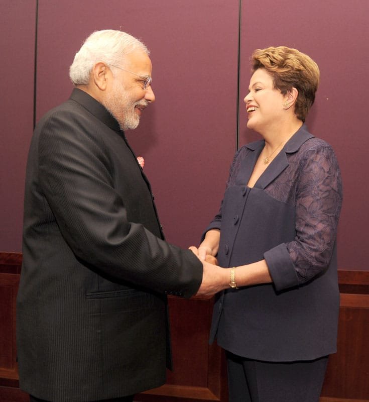 The Prime Minister, Shri Narendra Modi with the President of Brazil, Ms. Dilma Rousseff ..
