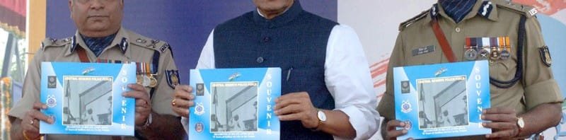 The Union Home Minister, Shri Rajnath Singh releasing a souvenir, at the CRPF ...