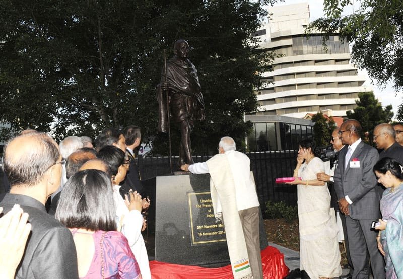 The Prime Minister, Shri Narendra Modi paying tributes to Mahatma Gandhi after…