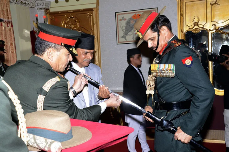 The President of Nepal, Shri Ram Baran Yadav conferring the Honorary General rank of Nepal Army on the Chief of Army Staff, General Dalbir Singh, in Kathmandu