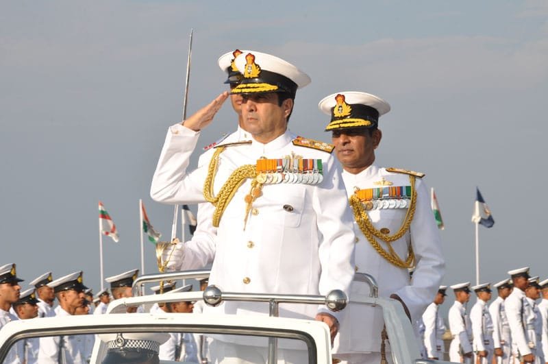 The Chief of Naval Staff, Admiral R.K. Dhowan taking salute during the Passing-out parade,..