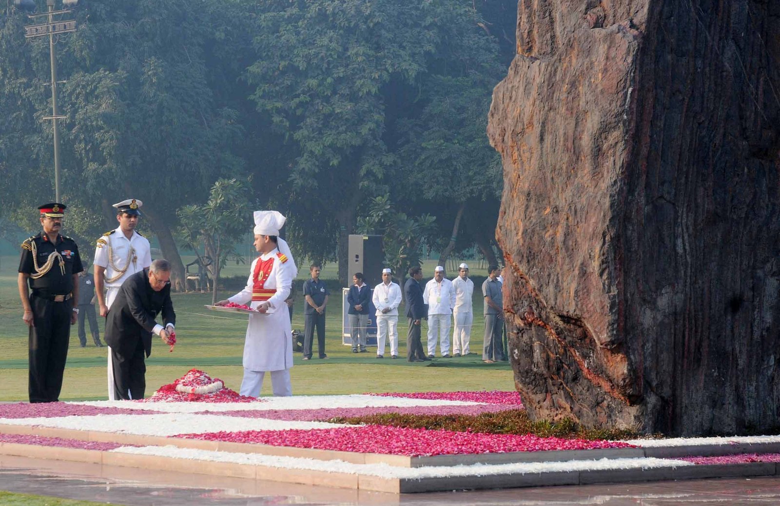 The President, Shri Pranab Mukherjee paying floral tributes at the Samadhi of…