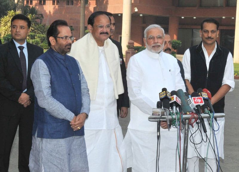 The Prime Minister, Shri Narendra Modi interacting with the media on his arrival at…