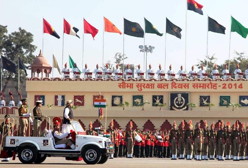 The Union Home Minister, Shri Rajnath Singh inspecting the parade, at the 49th BSF Day ..