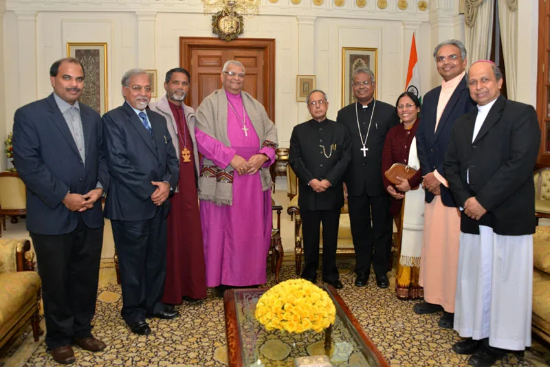 The President, Shri Pranab Mukherjee meeting with Bishop Subodh C. Mondal, ..