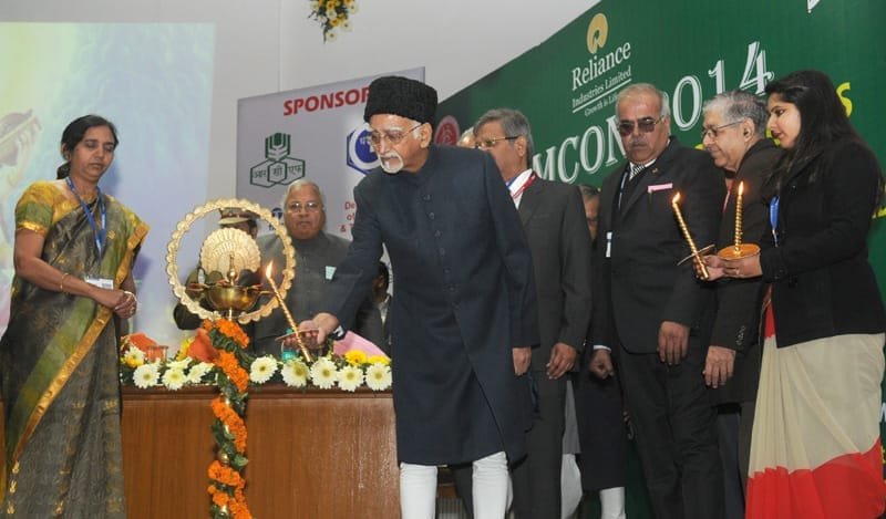 The Vice President, Shri Mohd. Hamid Ansari lighting the lamp to inaugurate the…