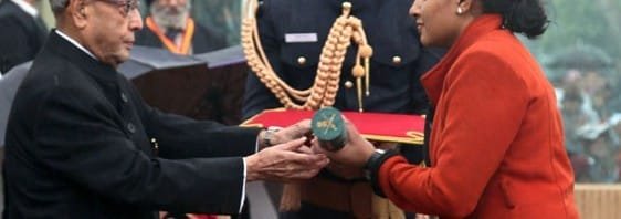 The President, Shri Pranab Mukherjee giving away the highest gallantry award Ashok Chakra to..