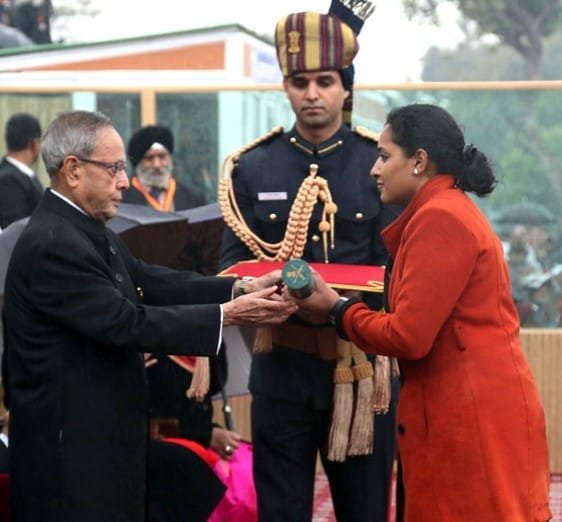 The President, Shri Pranab Mukherjee giving away the highest gallantry award Ashok Chakra to..