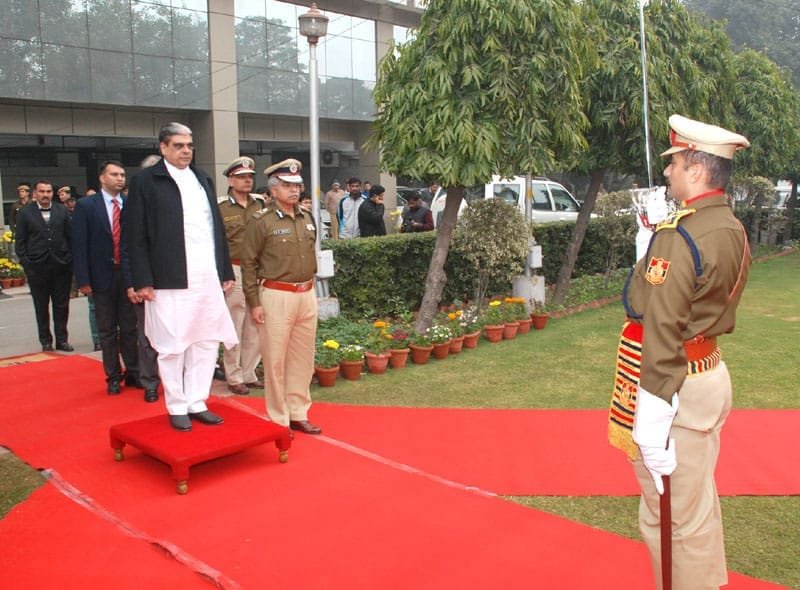 The Minister of State for Home Affairs, Shri Haribhai Parathibhai Chaudhary visiting Delhi Police HQs,in New Delhi