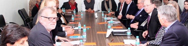 A delegation of the India-US Strategic Dialogue calling on the Union Home Minister, Shri Rajnath Singh, in New Delhi