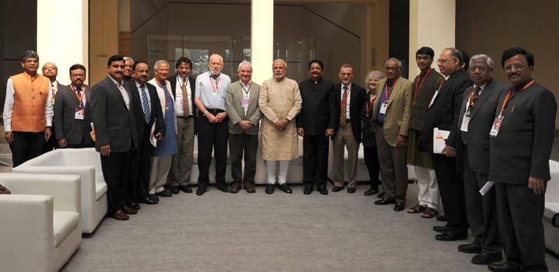 The Prime Minister, Shri Narendra Modi meeting the Nobel Laureates at 102nd..