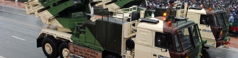 Pinaka 214 MM Multiple Barrel Rocket Launcher System passes through the Rajpath during the ..