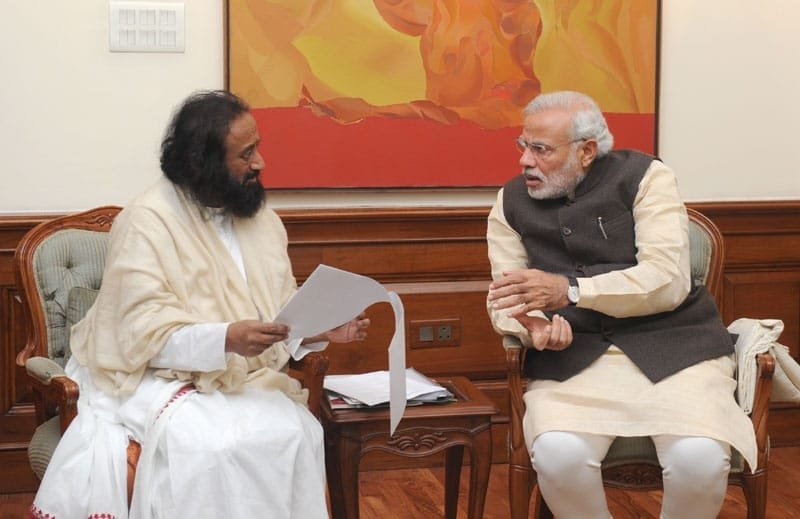 Sri Sri Ravi Shankar calls on the Prime Minister, Shri Narendra Modi, in New Delhi