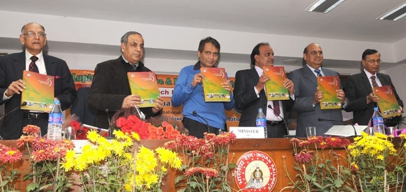 The Union Minister for Railways, Shri Suresh Prabhakar Prabhu releasing a book..