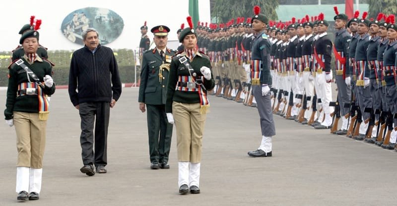 The Union Minister for Defence, Shri Manohar Parrikar inspecting Guard of Honour, ..