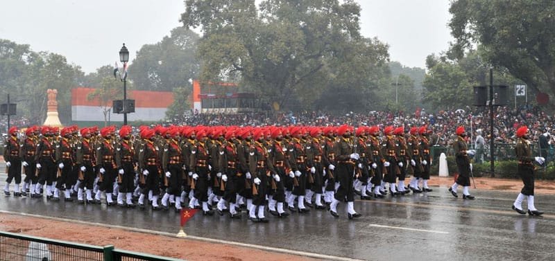 The Sikh Regiment marching contingents passes through the Rajpath..