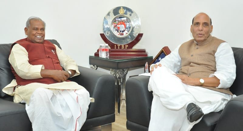 The Chief Minister of Bihar, Shri Jitan Ram Manjhi calling on the Union Home Minister, Shri Rajnath Singh, in New Delhi