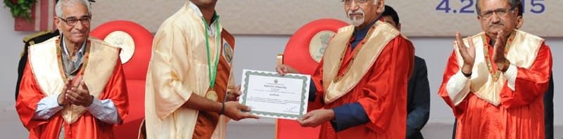 The Vice President, Shri Mohd. Hamid Ansari presenting the gold medal and certificate to..
