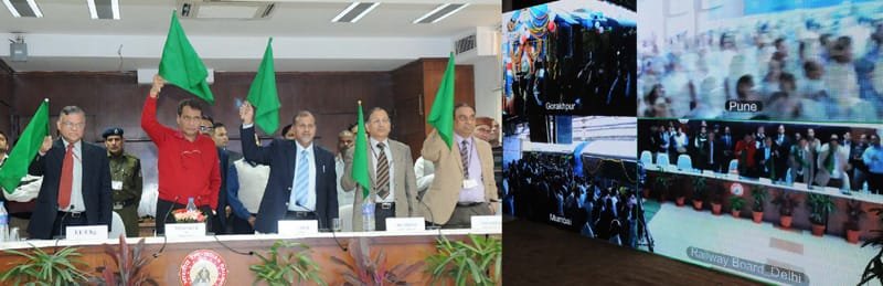 The Union Minister for Railways, Shri Suresh Prabhakar Prabhu flagging off three..