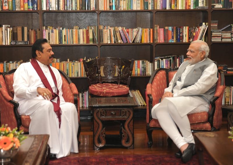 The former president of Sri Lanka, Mr. Mahinda Rajapaksa meeting the Prime Minister, Shri Narendra Modi to discuss the development cooperation opportunities, in Colombo Sri Lanka