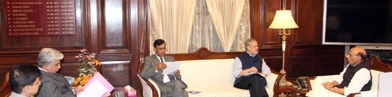 The Union Home Minister, Shri Rajnath Singh in a meeting with the Lt. Governor of Delhi,..