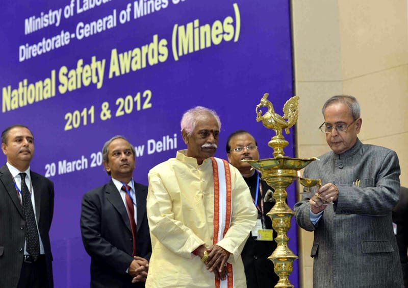 The President, Shri Pranab Mukherjee lighting the lamp at the presentation ceremony of..