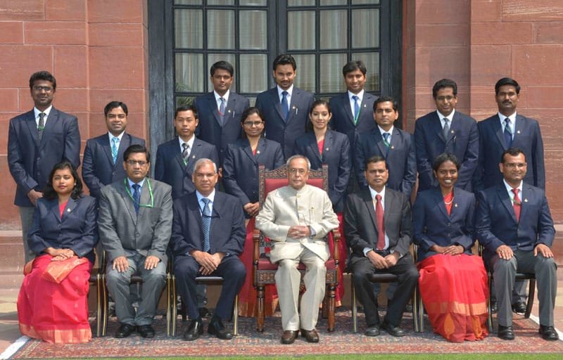 The President, Shri Pranab Mukherjee with the Probationers of the Indian Postal Service of..