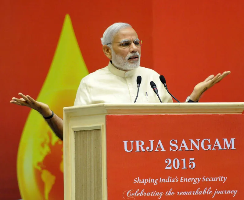 The Prime Minister, Shri Narendra Modi addressing at the inauguration of the ‘Urja Sangam’,..