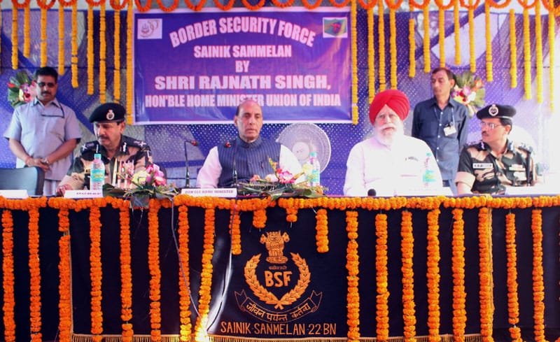 The Union Home Minister, Shri Rajnath Singh at the Sainik Sammelan of Border Security Force, ..