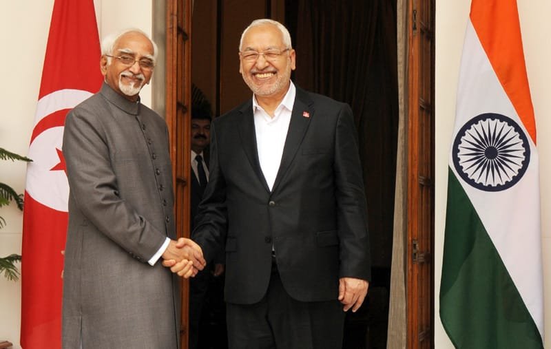 The President of Ennahda Party of Tunisia, Mr. Sheikh Rashid Ghannouchi calling on the..