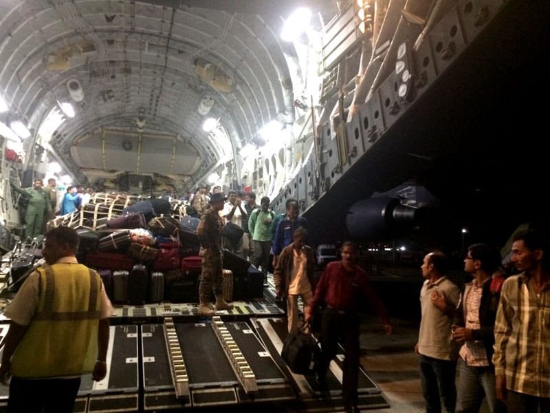 Indians evacuated from Yemen in an IAF C17 Globemaster-III aircraft reached at Mumbai airport
