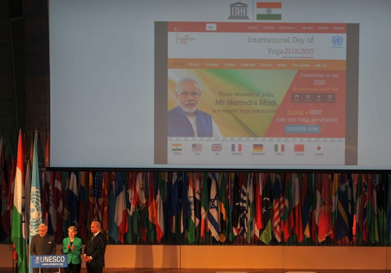 The Prime Minister, Shri Narendra Modi launching a website on Yoga, at UNESCO, in Paris