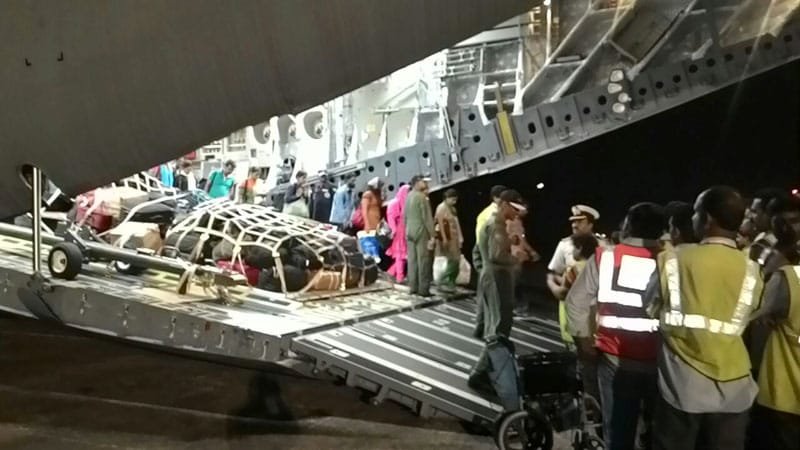 Evacuated people from Yemen in an Indian Air Force (IAF) C-17 aircraft reached at Kochi airport