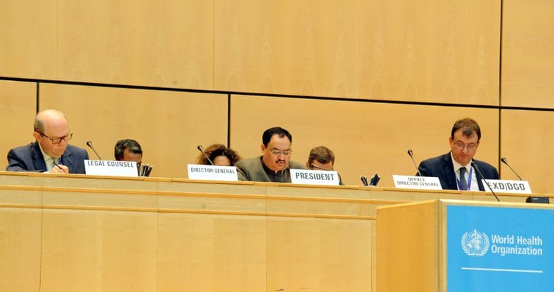 The Union Minister for Health & Family Welfare and the President of the 68th World Health Assembly ..