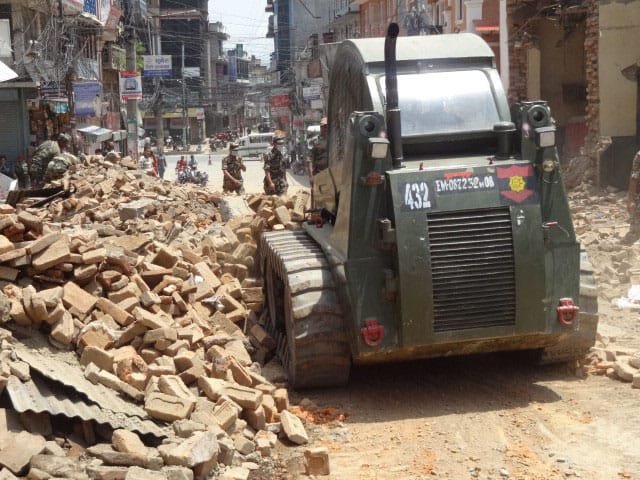 Indian Army Engineers involved in the rescue operation at Lalitpur Chowk Road