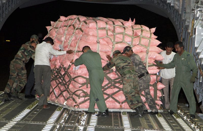 Relief material carried to Nepal being loaded on an Indian Air Force ..