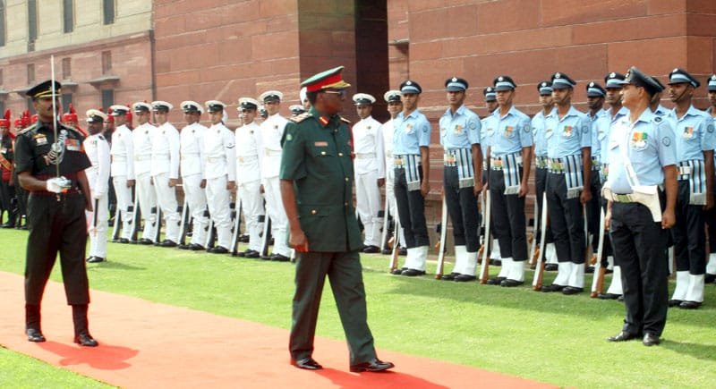 The Chief of Defence Forces, Tanzania, General Davis A. Mwamunyange inspecting the..