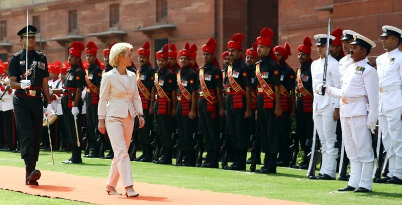 The German Defence Minister, Dr. (Ms.) Ursula von der Leyen inspecting the ..
