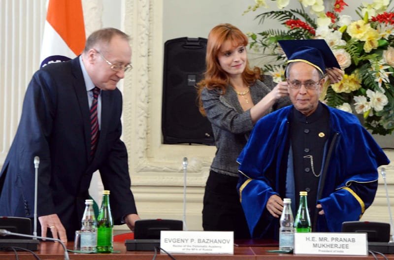 The President, Shri Pranab Mukherjee being conferred the Honorary Doctorate …