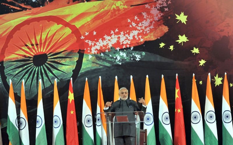 The Prime Minister, Shri Narendra Modi addressing at the Indian Community Reception, in Shanghai, China