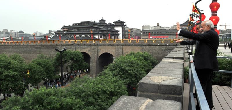 The Prime Minister, Shri Narendra Modi at the South City Wall, in Xi’an, China