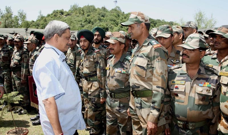 The Union Minister for Defence, Shri Manohar Parrikar interacting with the troops in ..