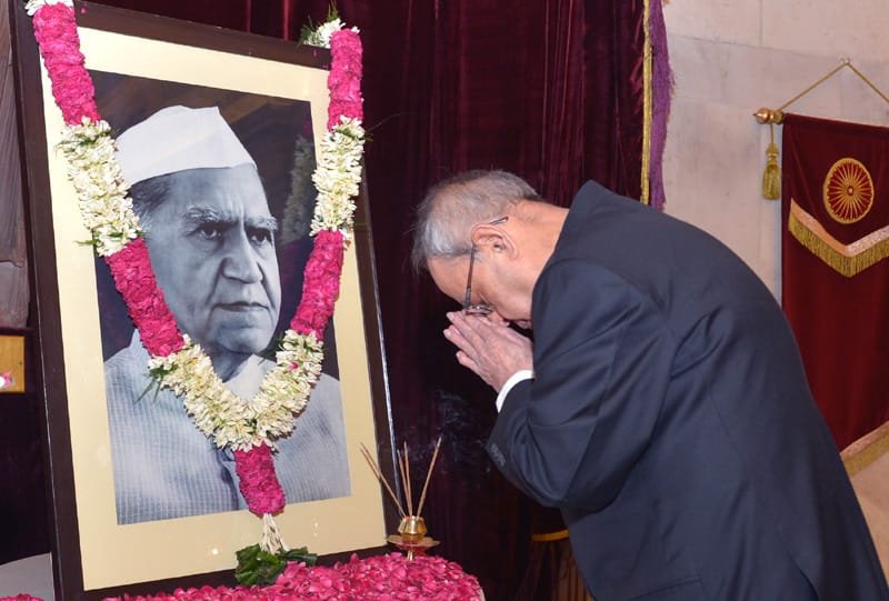 The President, Shri Pranab Mukherjee paying homage at the portrait of the…