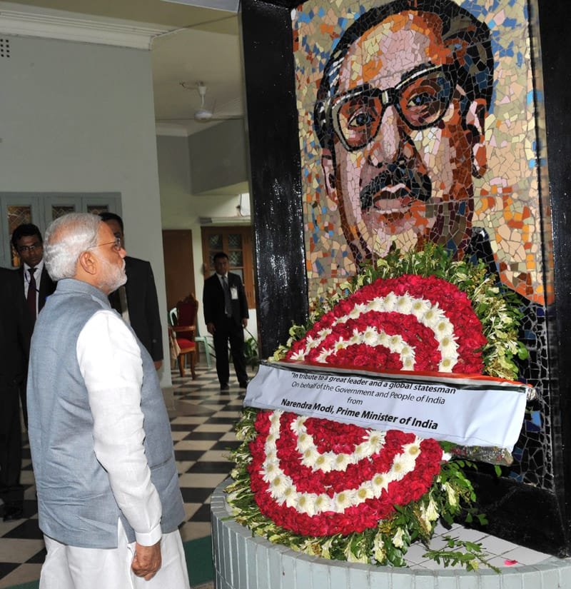 The Prime Minister, Shri Narendra Modi paying homage to “Bangabandhu” Sheikh Mujibur Rahman..