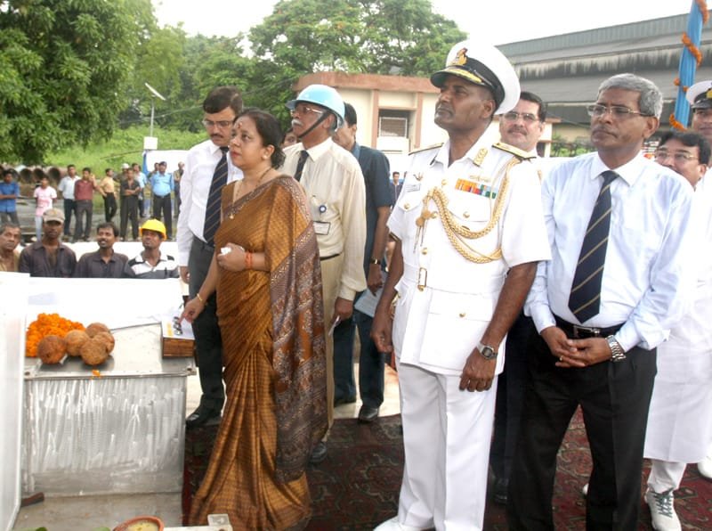 Smt. Medha Murugesan, wife of the Vice Chief of Naval Staff, Vice Admiral P. Murugesan, launching...